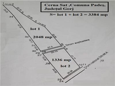 Teren S= 3384 mp / lat 28 m, sat CERNA SAT, com Pades, 16000 euro